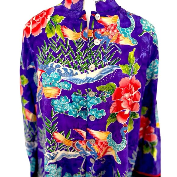 90'S VTG. RARE CHICOS DESIGN 100% SILK FAR EASTERN AESTHETIC TUNIC DRESS L/XL - Picture 4 of 7